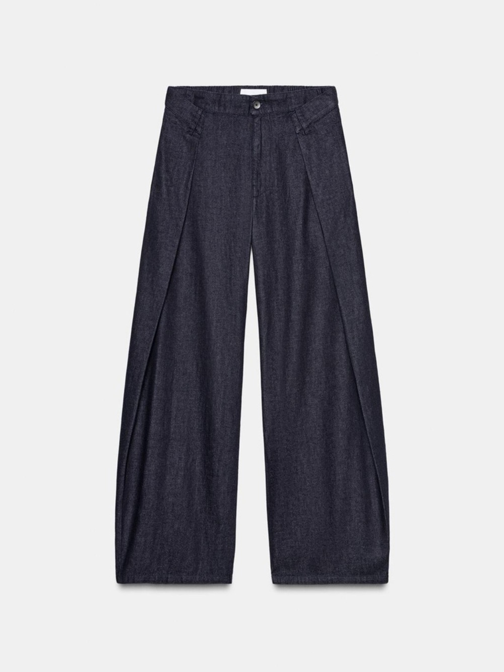 NEW Zara Dark Navy Wide-Leg Pleated Jeans